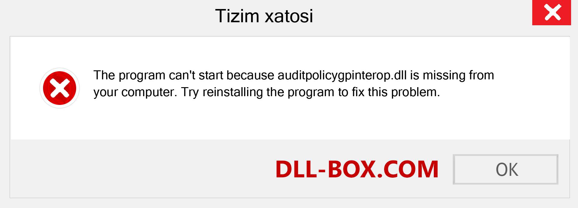 auditpolicygpinterop.dll fayli yo'qolganmi?. Windows 7, 8, 10 uchun yuklab olish - Windowsda auditpolicygpinterop dll etishmayotgan xatoni tuzating, rasmlar, rasmlar